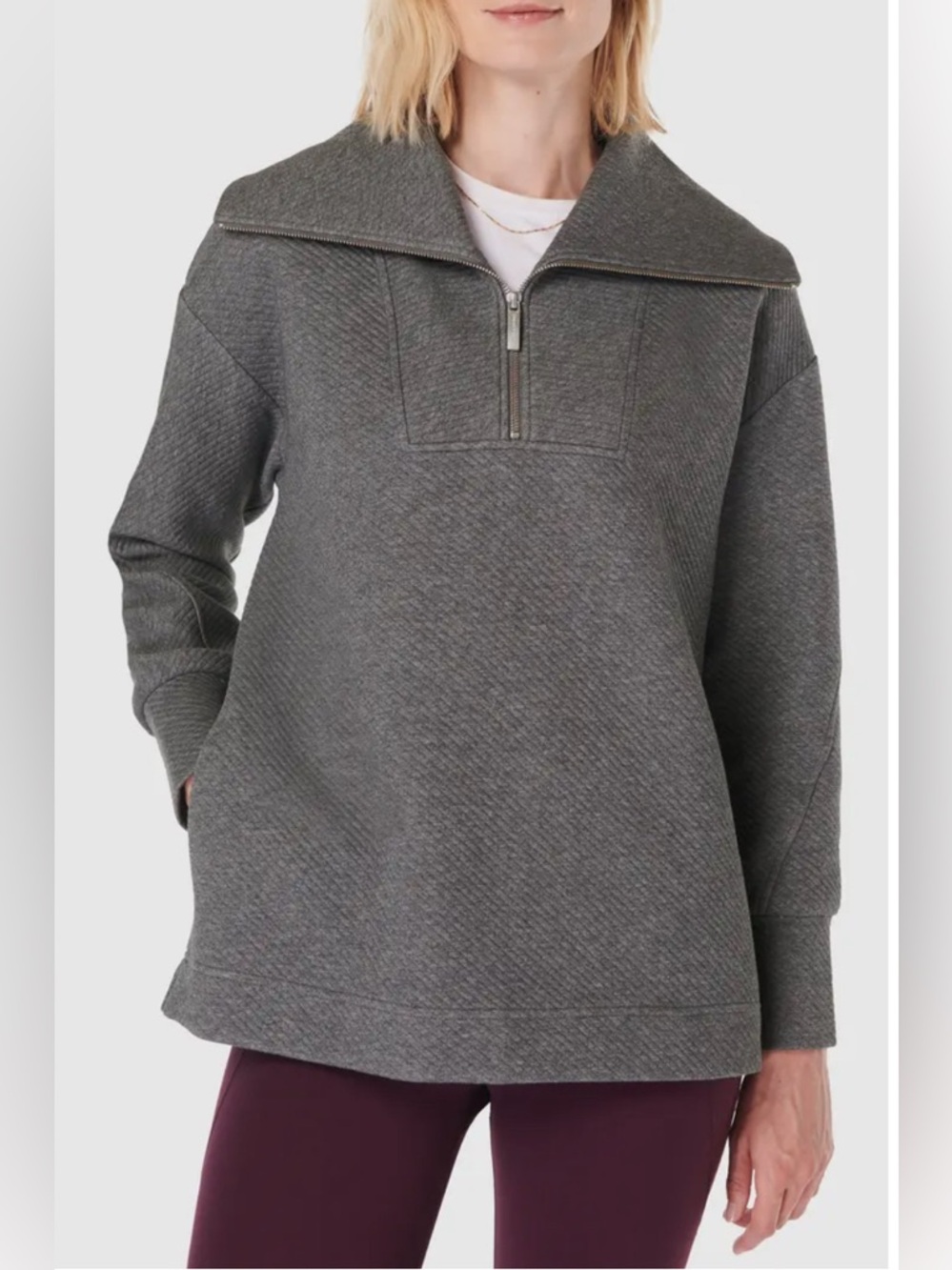 NWT Sweaty Betty London Radiant Half Zip Sweatshirt in Charcoal Gray Marl